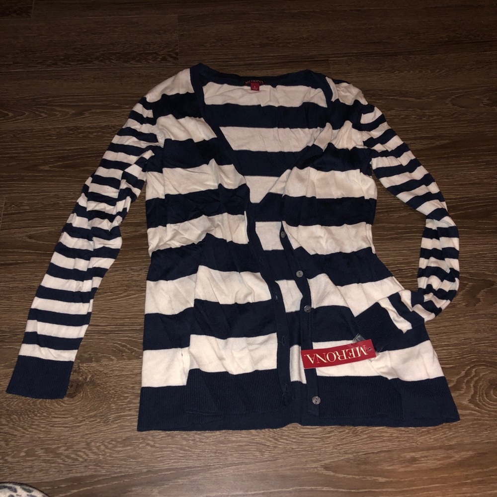Blue and white striped cardigan